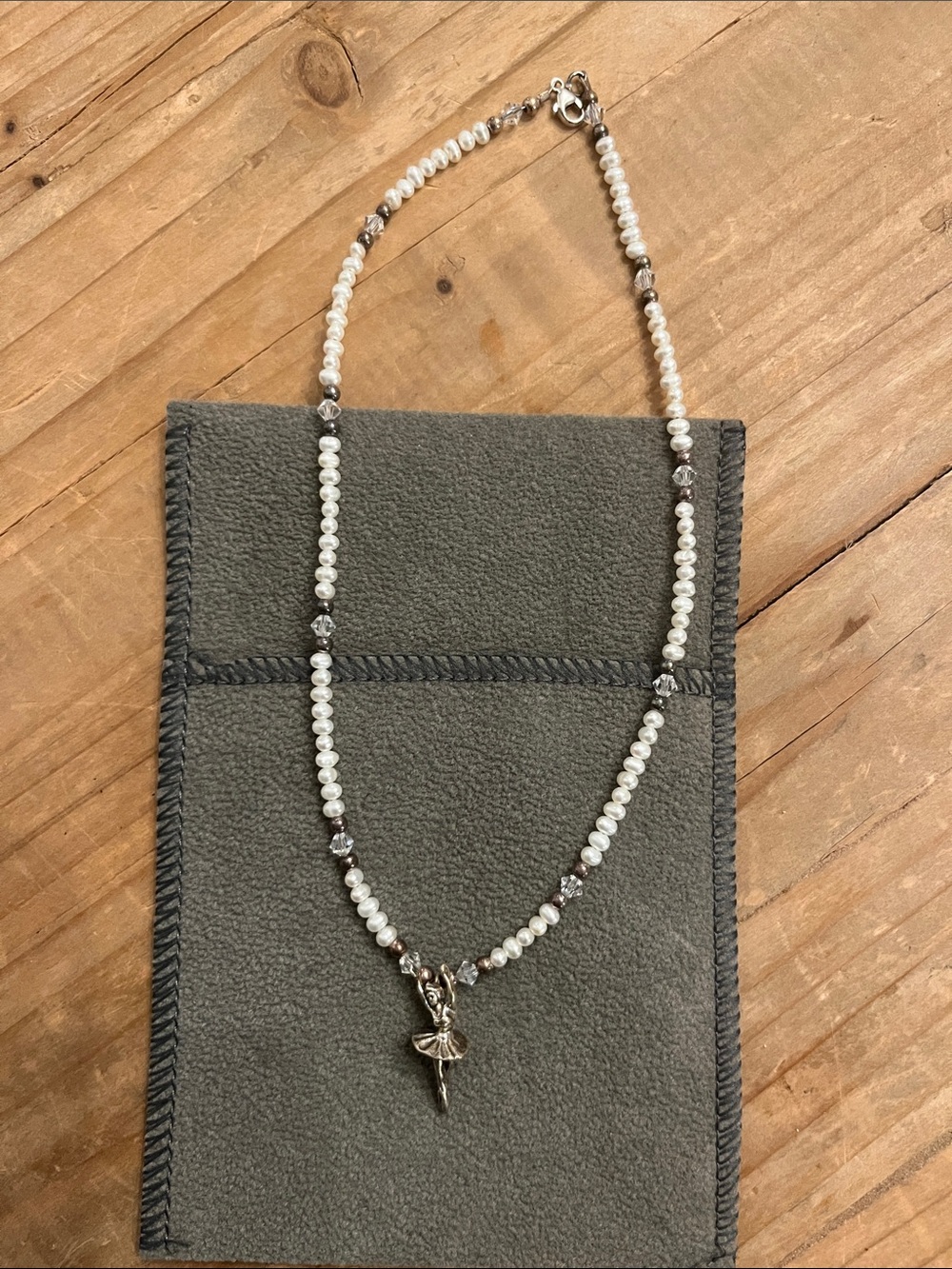 Pearl Bead Necklace with Ballerina Charm
